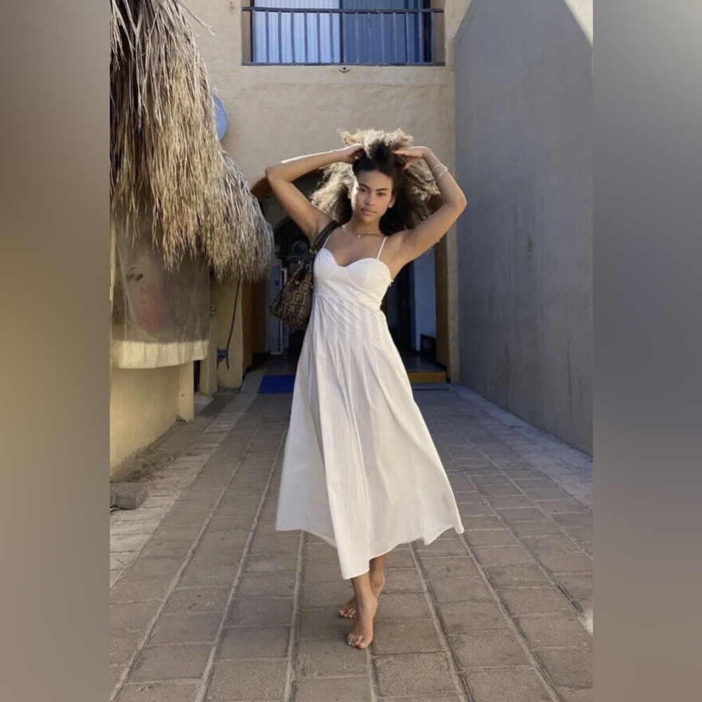 NWT ZARA POPLIN MIDI DRESS WHITE - REF. 9479/066 L , XL $90